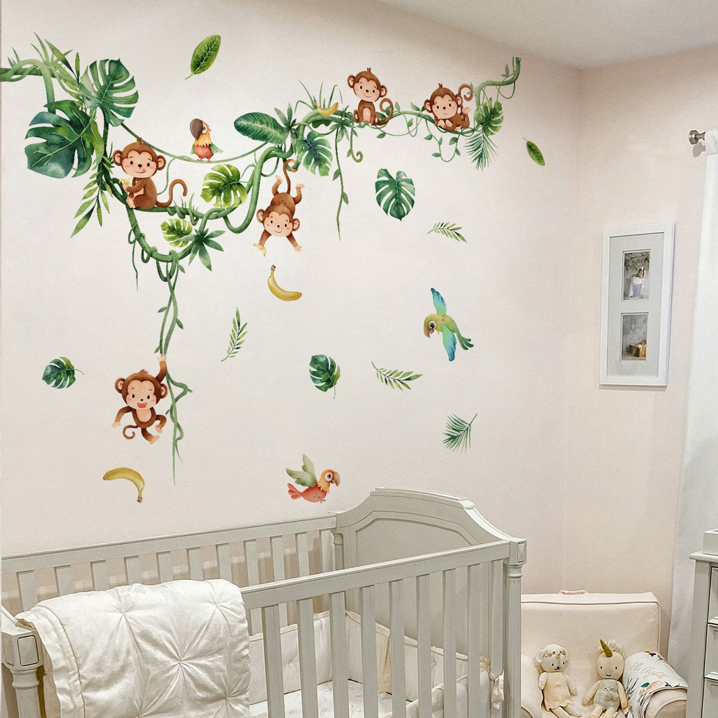 COVPAW Wall Stickers Monkeys Tropical Tree Vines Forest Animals Kids Nursery Baby Children's Room Bedroom Deco Boy Girl, Self Adhesive, Removable and Waterproof
