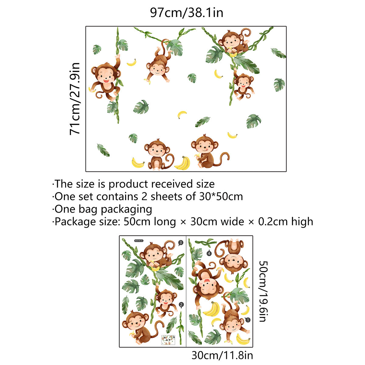 COVPAW Wall Stickers Monkeys Tree Vines Kids Nursery Baby Children's Room Bedroom Deco Boy Girl, Self Adhesive, Removable and Waterproof