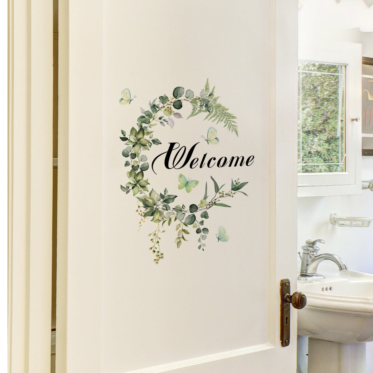 COVPAW Door Stickers Wall Stickers Green Leaves Vine Butterfly Nature Door Sticker Living Room Children's Room Bedroom Deco, Self Adhesive, Removable and Waterproof