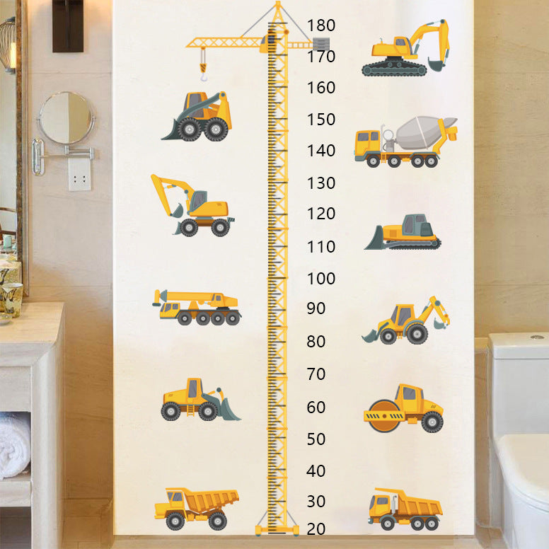 COVPAW Wall Stickers Height Measure Engineering Truck Cars Kids Nursery Baby Children's Room Bedroom Deco Boy Girl, Self Adhesive, Removable and Waterproof