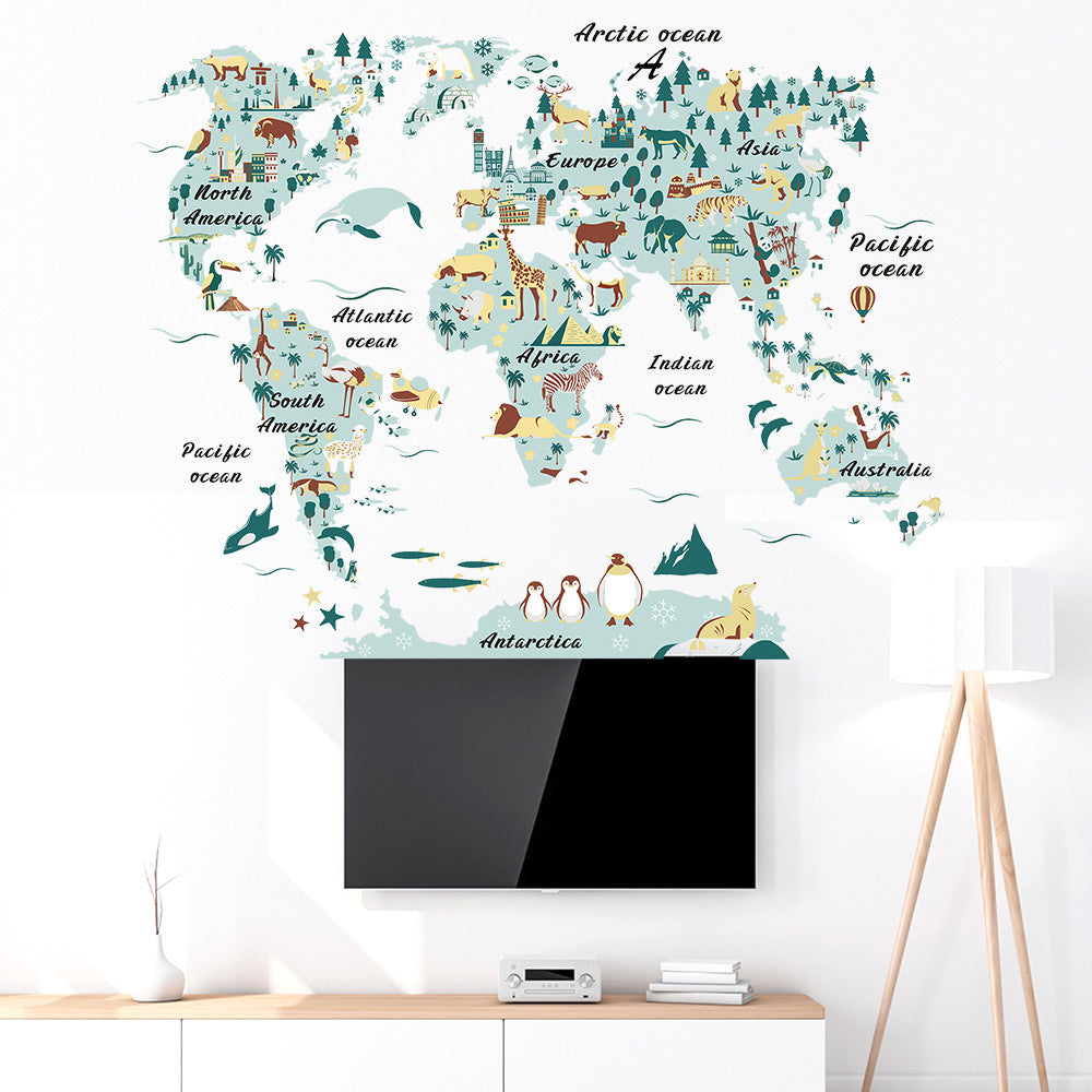 COVPAW Wall Stickers Map Green Kids Nursery Baby Children's Room Bedroom Deco Boy Girl, Self Adhesive, Removable and Waterproof