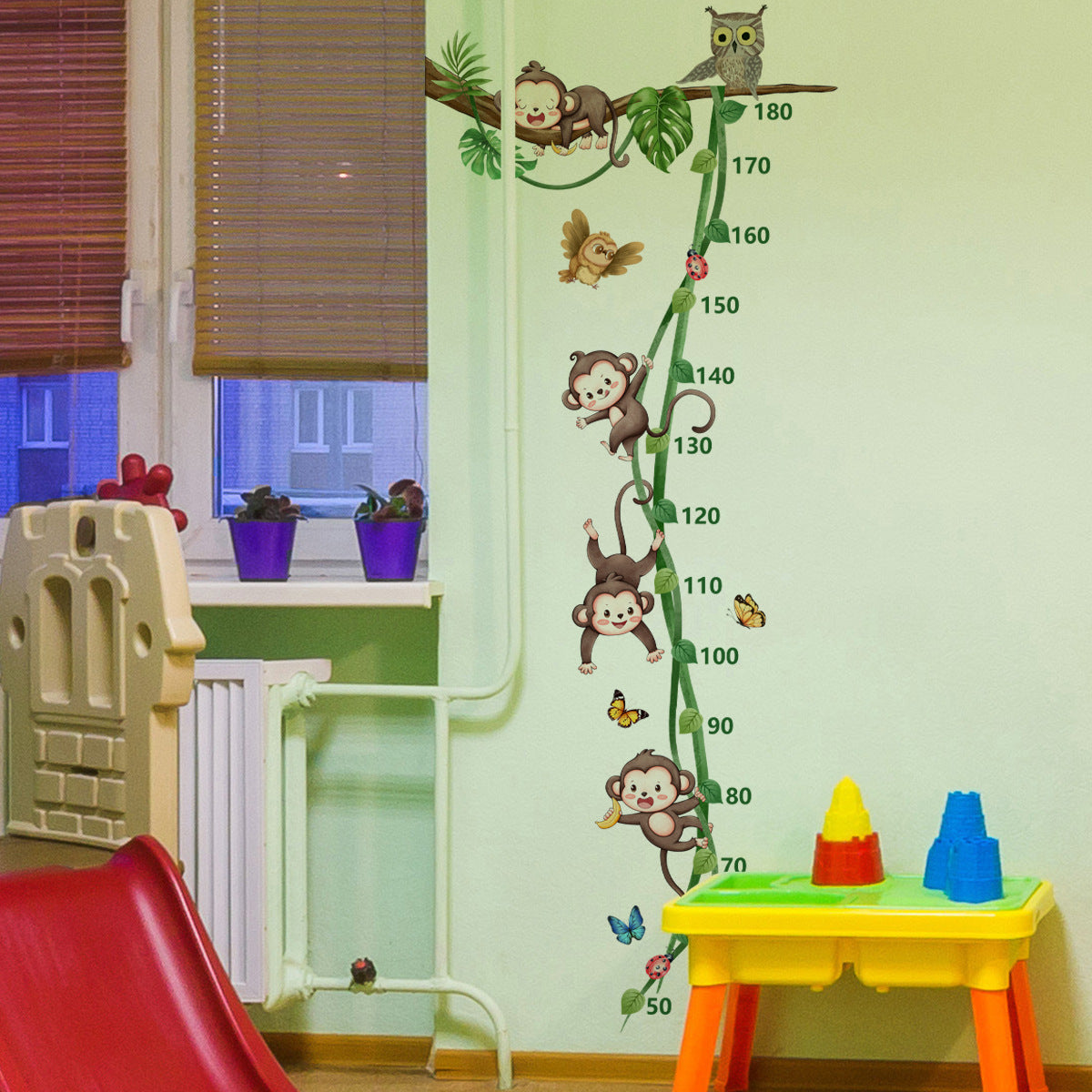 COVPAW Wall Stickers Height Measure Monkeys Tree Vine Kids Nursery Baby Children's Room Bedroom Deco Boy Girl, Self Adhesive, Removable and Waterproof