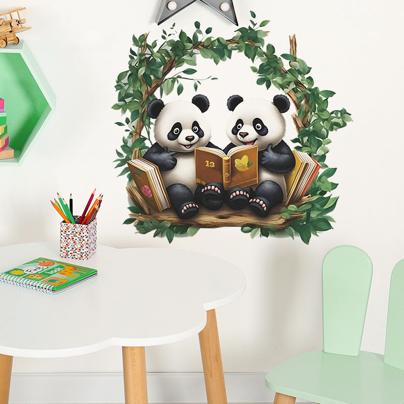 COVPAW Wall Stickers 2 Pandas read Book Kids Nursery Baby Children's Room Bedroom etc Deco Boy Girl Removable Waterproof
