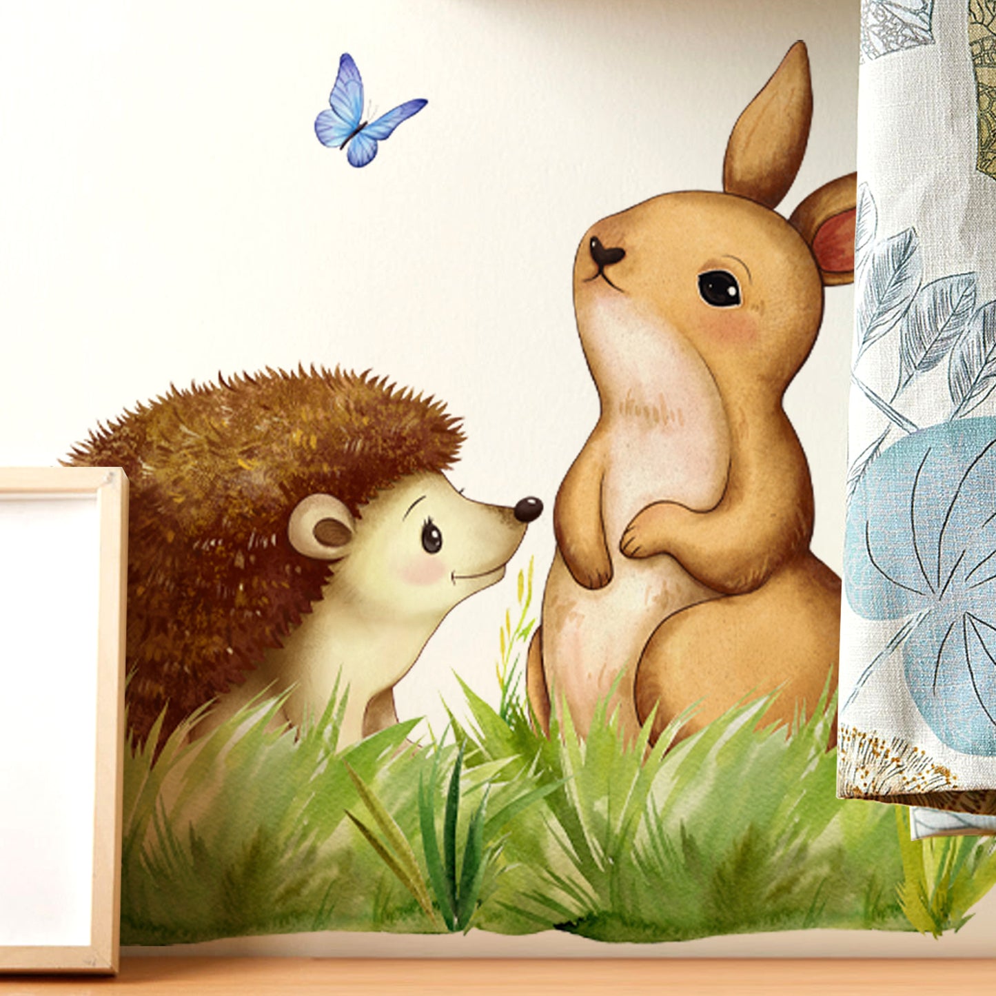 COVPAW Wall Stickers Rabbit and Hedgehog Grass Home Office Decor Living Room Bedroom Children's Room Decoration Self Adhesive, Removable and Waterproof