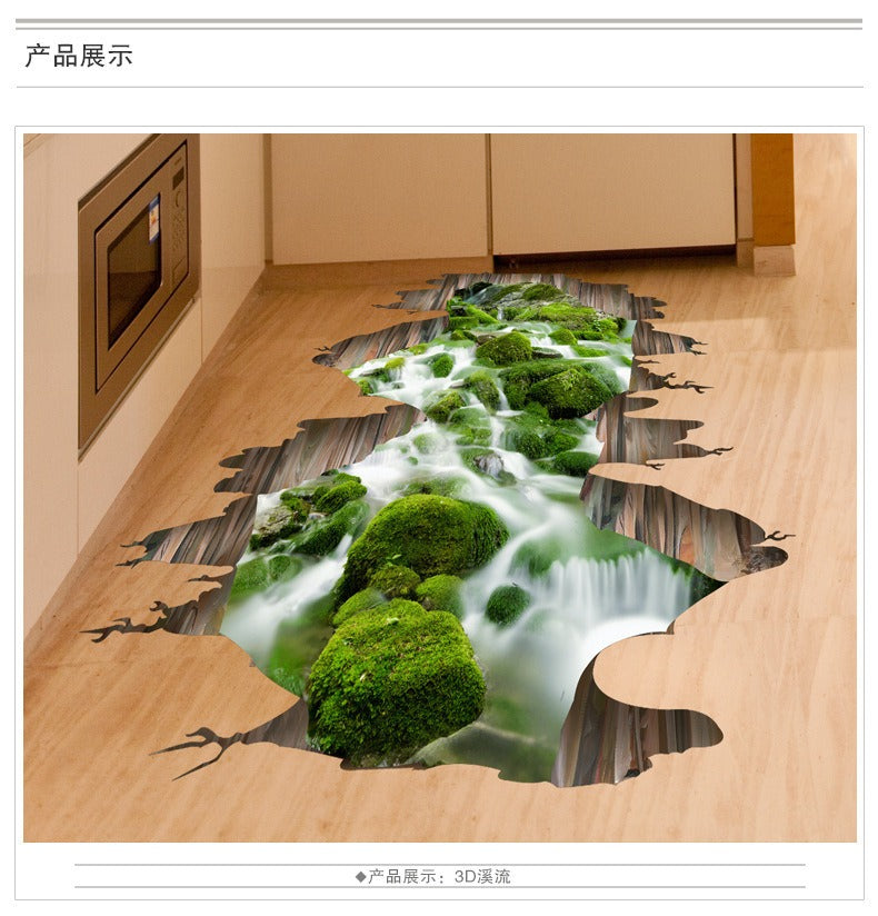 COVPAW Wall Stickers Floor Sticker Decor Brook Rivulet Stream Streamlet River Living Room Lobby Kid Baby Children Room Bathroom Toilette