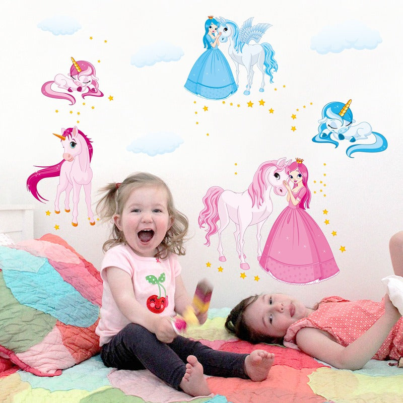 COVPAW Wall Stickers Decor Unicorn Princess Horse Girl Kids Nursery Baby Children's Room Decal