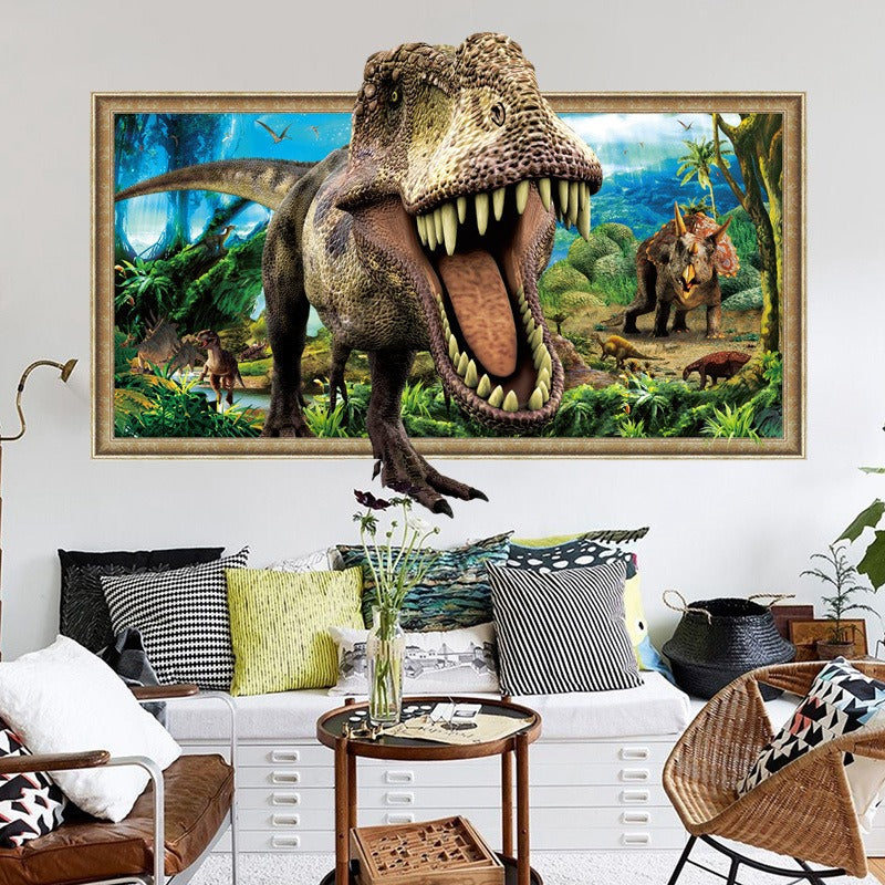COVPAW Wall Sticker & Mural 3D Dinosaur Jurassic Park Home Decor Accent Living Room Bedroom Wall Decal Corridor Stair Removable