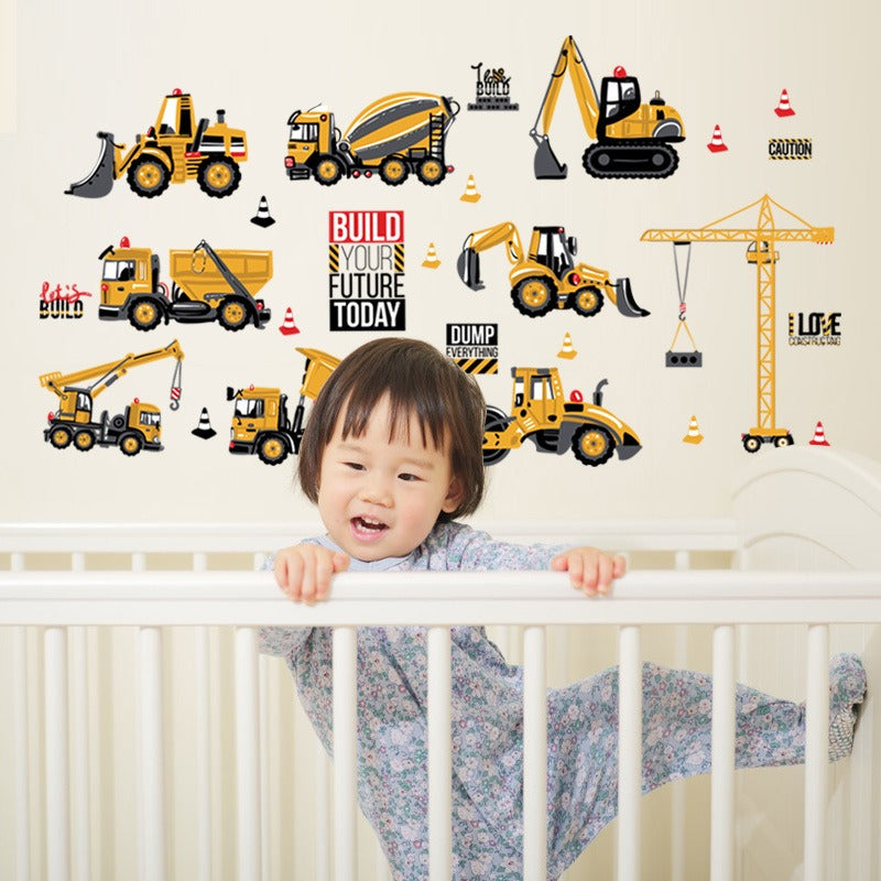 COVPAW Wall Stickers Decor Truck Excavator Construction Vehicles Kid Baby Children's Room Boys Room ChildDecal