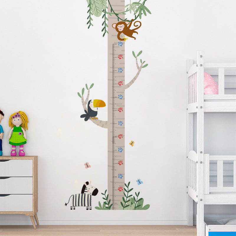 COVPAW Wall Stickers Height Measure Tree Bird Monkey Zebra Kids Nursery Baby Children's Room Bedroom Deco Boy Girl, Self Adhesive, Removable and Waterproof