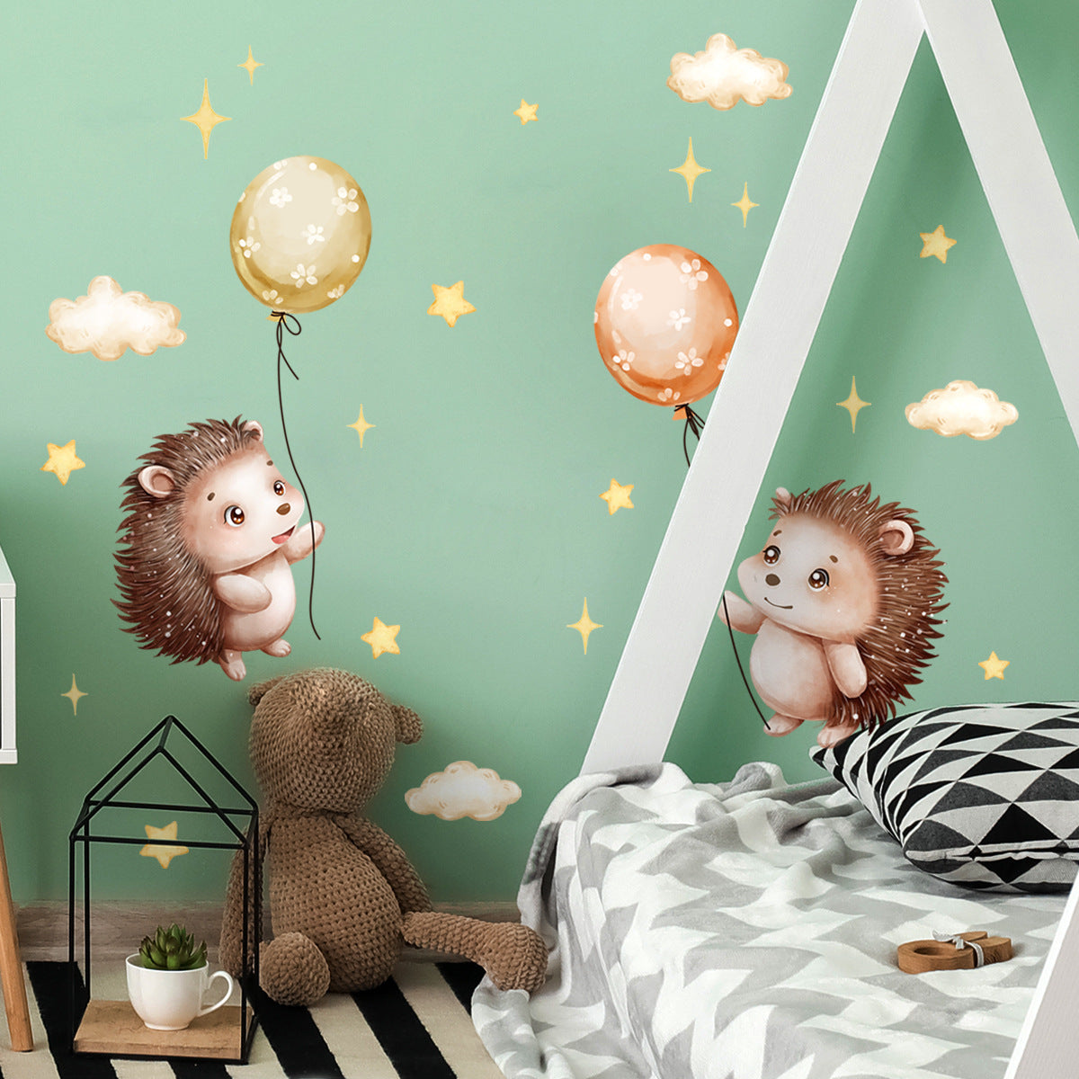 COVPAW Wall Stickers Luminous Hedgehog Balloons Kids Nursery Baby Children's Room Bedroom etc Deco Boy Girl Removable Waterproof