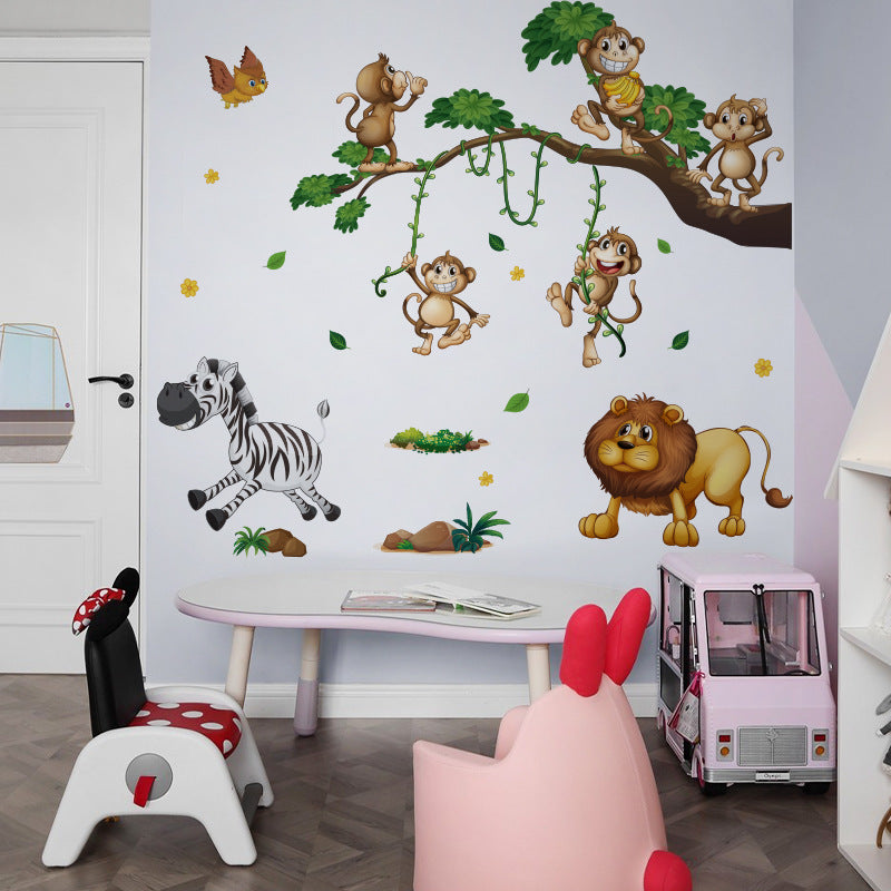 COVPAW Wall Stickers Forest Animals Monkey Lion Zebra Kids Nursery Baby Children's Room Bedroom Deco Boy Girl, Self Adhesive, Removable and Waterproof