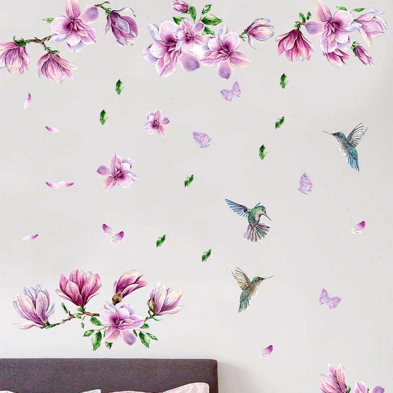 COVPAW Wandtattoo Wandaufkleber Magnolienblüten Blumenranken Vögel Wandbild Wandgemälde Natur Home Office Dekor Wohnzimmer Schlafzimmer Kinderzimmer Dekoration Selbstklebend, Abnehmbar und Wasserfest