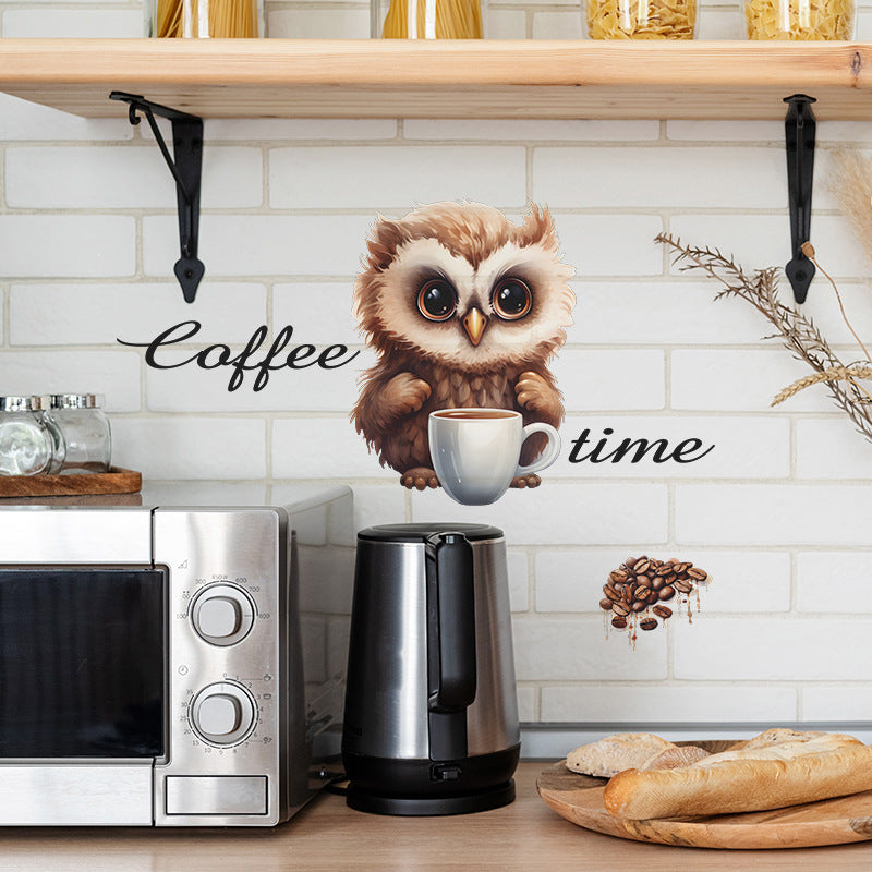COVPAW Wandtattoo Wandaufkleber „Kaffee-EULE“, Café, Kaffeezeit, Kaffeebohne, Cappuccino, Latte Macchiato, Espresso, Geschenk, Heimdekoration, Akzent, Wohnzimmer, Küche, Schlafzimmer, Blumen-Wandaufkleber, abnehmbar und wasserfest