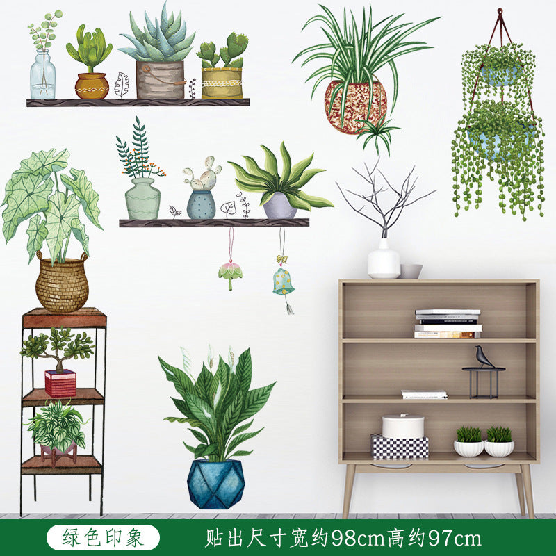 COVPAW Wall Stickers Potted Plants Green Leaves Flowers Butterflies Nature Home Office Decor Living Room Bedroom Children's Room Decoration Yoga, Self Adhesive, Removable and Waterproof