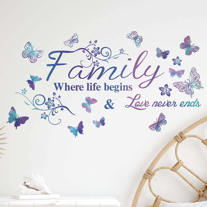 COVPAW Wandtattoo Wandaufkleber mit Worten Familie, Blumenranke, Schmetterling, Wandbild, Wandmalerei, Natur, Heimbüro-Dekor, Wohnzimmer, Schlafzimmer, Kinderzimmer, Dekoration, Yoga, selbstklebend, abnehmbar und wasserdicht