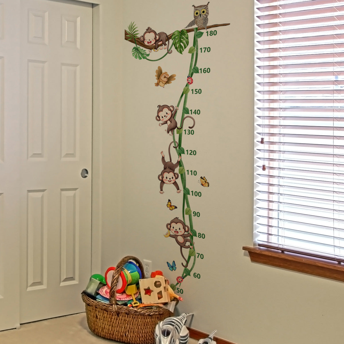 COVPAW Wall Stickers Height Measure Monkeys Tree Vine Kids Nursery Baby Children's Room Bedroom Deco Boy Girl, Self Adhesive, Removable and Waterproof