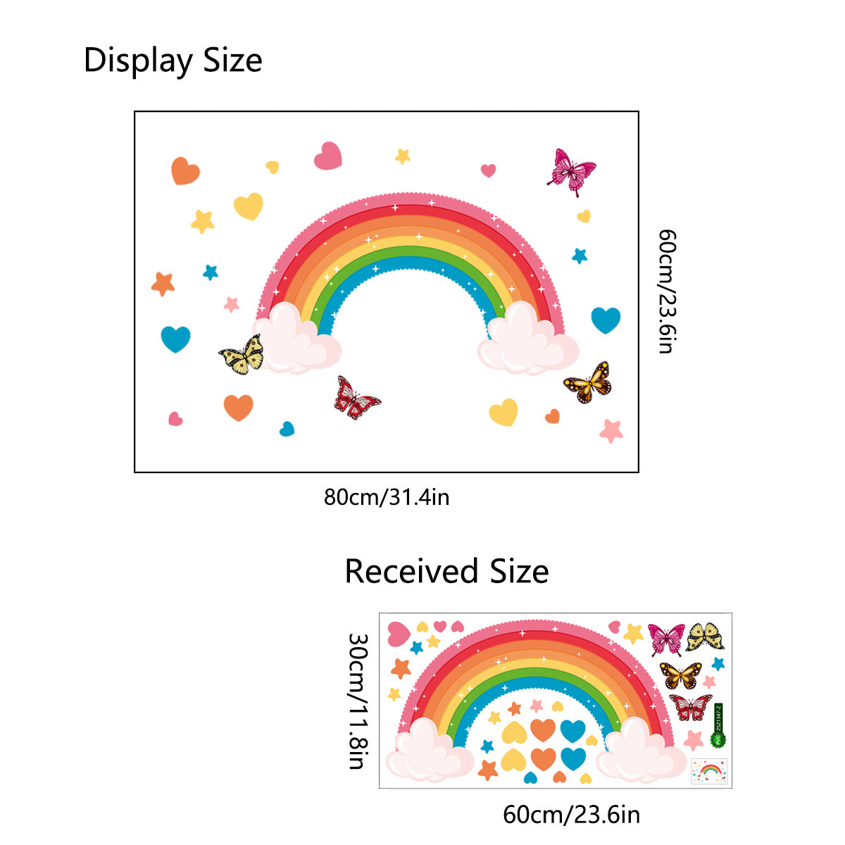 COVPAW Wall Stickers Rainbow Butterflies Heart Kids Nursery Baby Children's Room Bedroom Deco Boy Girl, Mural Wall Paintings