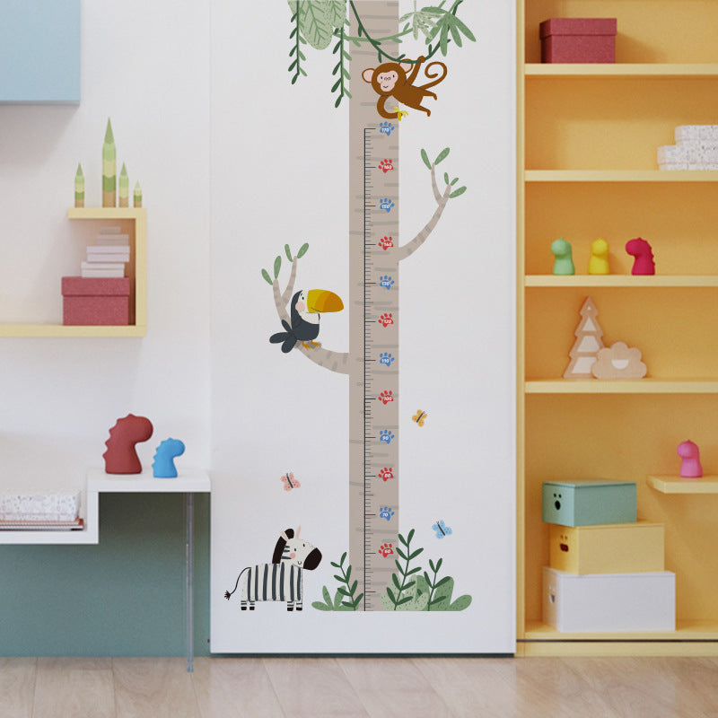 COVPAW Wall Stickers Height Measure Tree Bird Monkey Zebra Kids Nursery Baby Children's Room Bedroom Deco Boy Girl, Self Adhesive, Removable and Waterproof