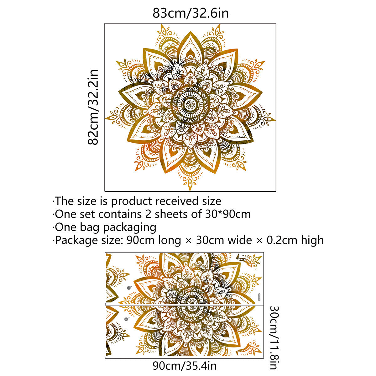 COVPAW Wall Stickers Mandala Full Home Office Decor Living Room Bedroom Children's Room Decoration Yoga, Self Adhesive, Removable and Waterproof
