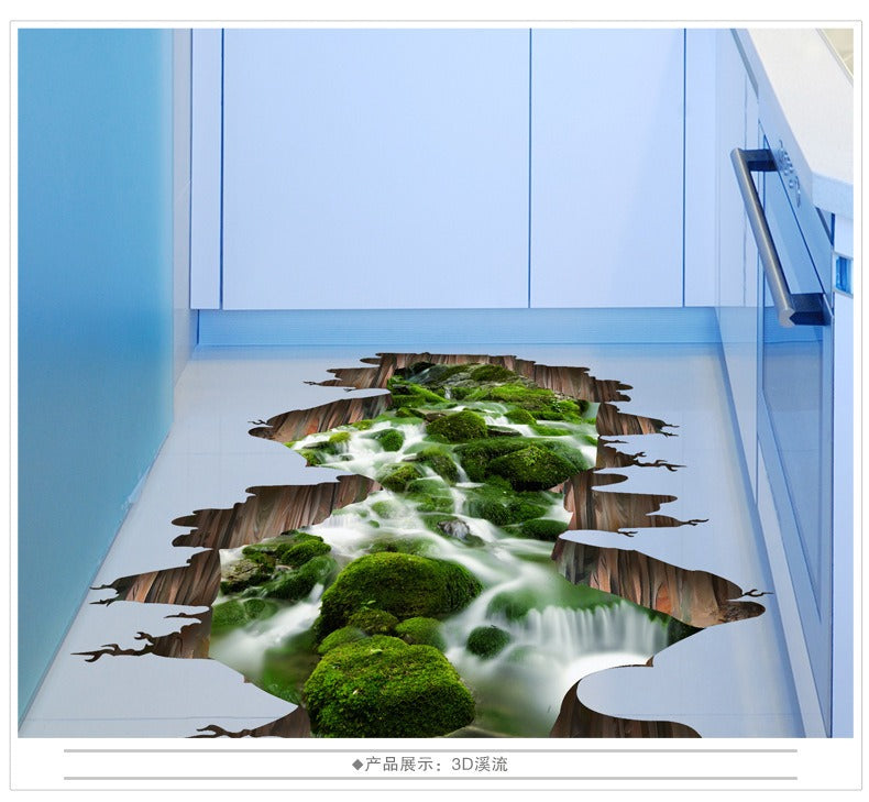 COVPAW Wall Stickers Floor Sticker Decor Brook Rivulet Stream Streamlet River Living Room Lobby Kid Baby Children Room Bathroom Toilette