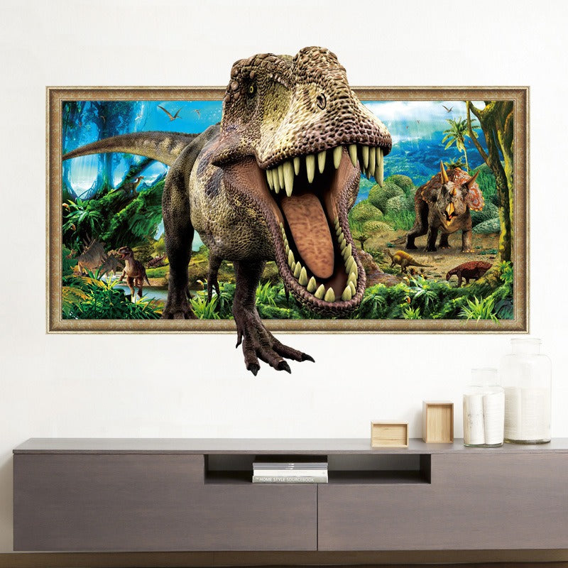 COVPAW Wall Sticker & Mural 3D Dinosaur Jurassic Park Home Decor Accent Living Room Bedroom Wall Decal Corridor Stair Removable