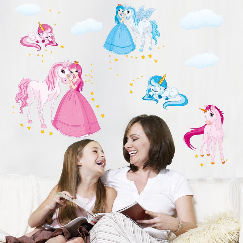 COVPAW Wall Stickers Decor Unicorn Princess Horse Girl Kids Nursery Baby Children's Room Decal