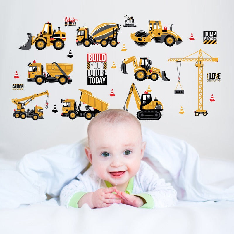 COVPAW Wall Stickers Decor Truck Excavator Construction Vehicles Kid Baby Children's Room Boys Room ChildDecal