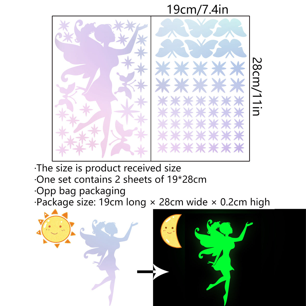 COVPAW Wall Stickers Self-luminous Angel Elf Butterfly Home Decor Nature Living Room Children's Room Bedroom Deco, Self Adhesive, Removable and Waterproof
