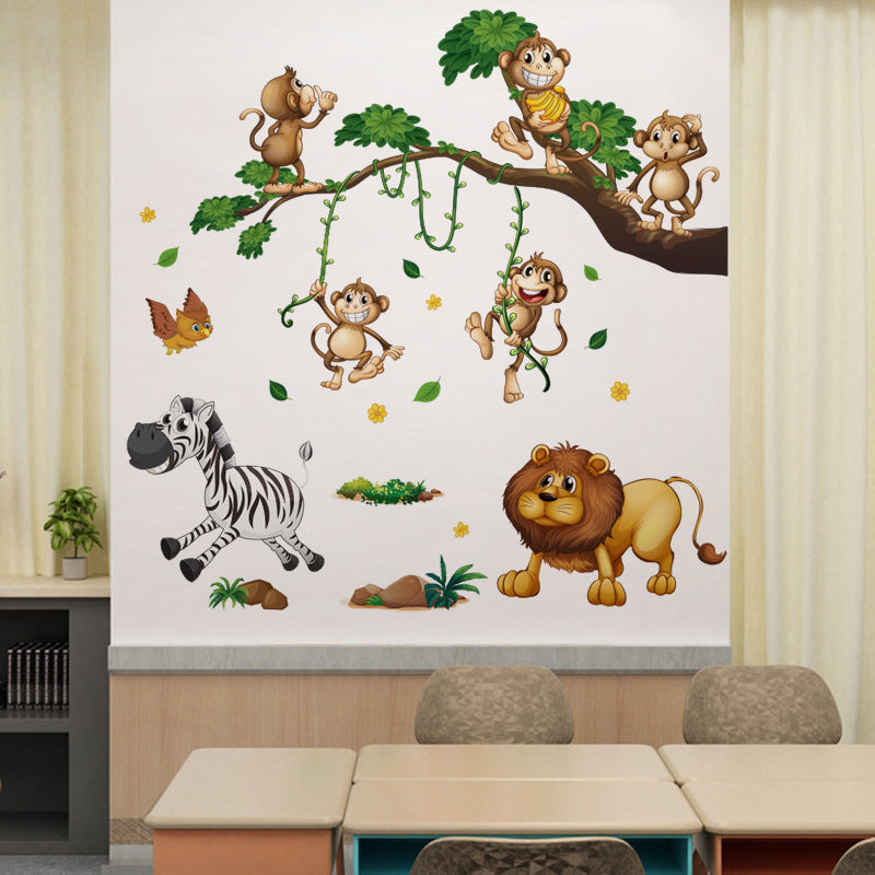 COVPAW Wall Stickers Forest Animals Monkey Lion Zebra Kids Nursery Baby Children's Room Bedroom Deco Boy Girl, Self Adhesive, Removable and Waterproof