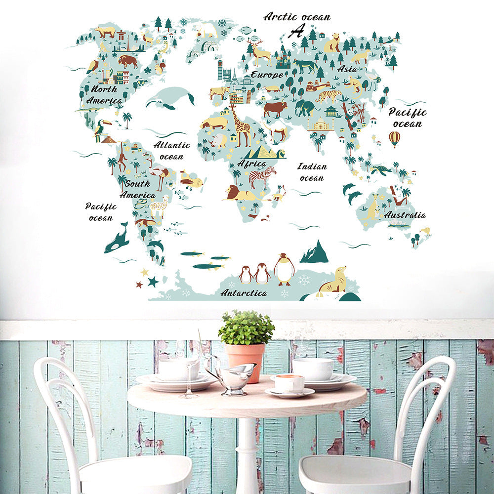 COVPAW Wall Stickers Map Green Kids Nursery Baby Children's Room Bedroom Deco Boy Girl, Self Adhesive, Removable and Waterproof