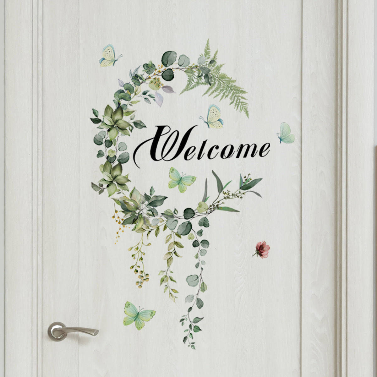 COVPAW Door Stickers Wall Stickers Green Leaves Vine Butterfly Nature Door Sticker Living Room Children's Room Bedroom Deco, Self Adhesive, Removable and Waterproof
