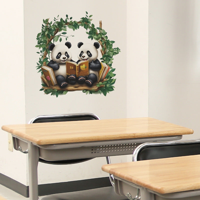 COVPAW Wall Stickers 2 Pandas read Book Kids Nursery Baby Children's Room Bedroom etc Deco Boy Girl Removable Waterproof