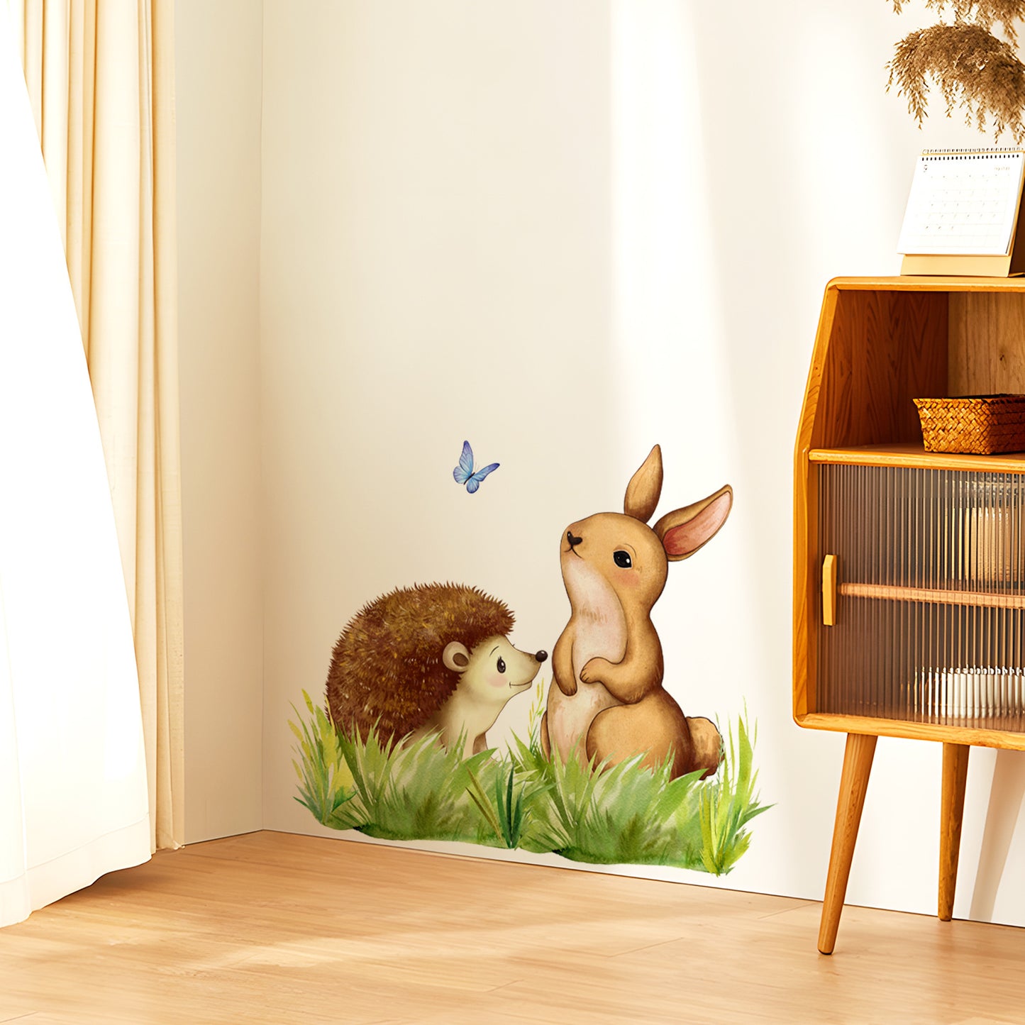 COVPAW Wall Stickers Rabbit and Hedgehog Grass Home Office Decor Living Room Bedroom Children's Room Decoration Self Adhesive, Removable and Waterproof