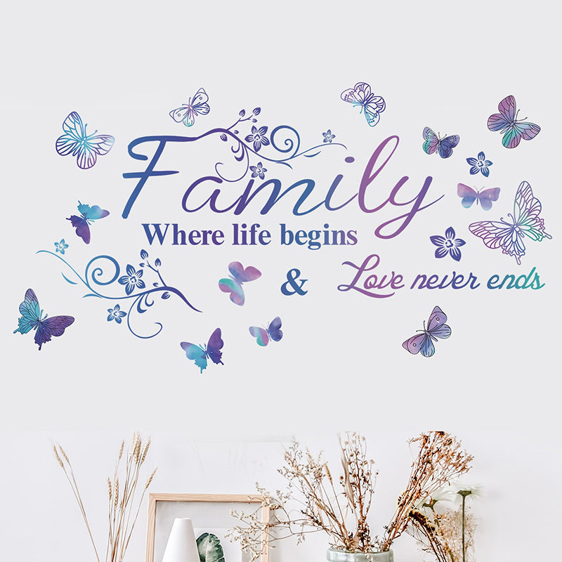 COVPAW Wandtattoo Wandaufkleber mit Worten Familie, Blumenranke, Schmetterling, Wandbild, Wandmalerei, Natur, Heimbüro-Dekor, Wohnzimmer, Schlafzimmer, Kinderzimmer, Dekoration, Yoga, selbstklebend, abnehmbar und wasserdicht