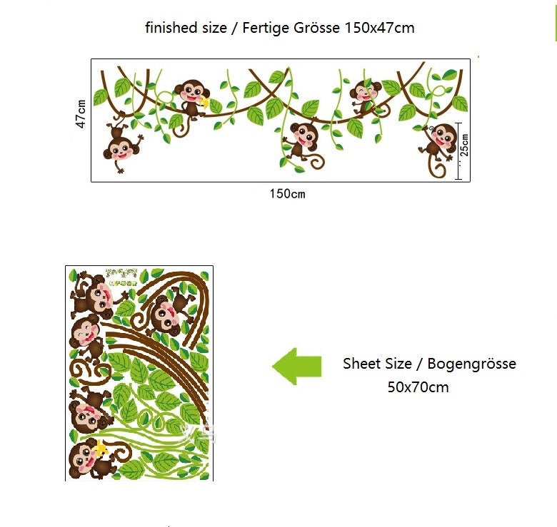 COVPAW Wall Stickers Decor Monkey Swing Tree Kids Nursery Baby Children's Room Decal