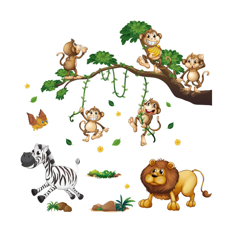COVPAW Wall Stickers Forest Animals Monkey Lion Zebra Kids Nursery Baby Children's Room Bedroom Deco Boy Girl, Self Adhesive, Removable and Waterproof
