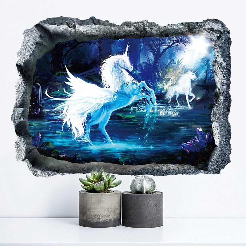 COVPAW Wall Sticker & Mural Unicorn Blue Light Home Decor Accent Living Room Bedroom Flower Wall Decal Corridor Stair Removable