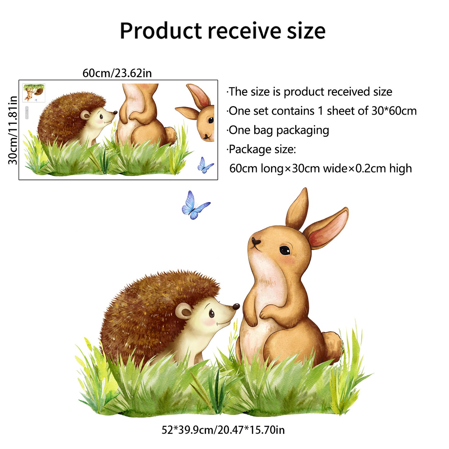 COVPAW Wall Stickers Rabbit and Hedgehog Grass Home Office Decor Living Room Bedroom Children's Room Decoration Self Adhesive, Removable and Waterproof
