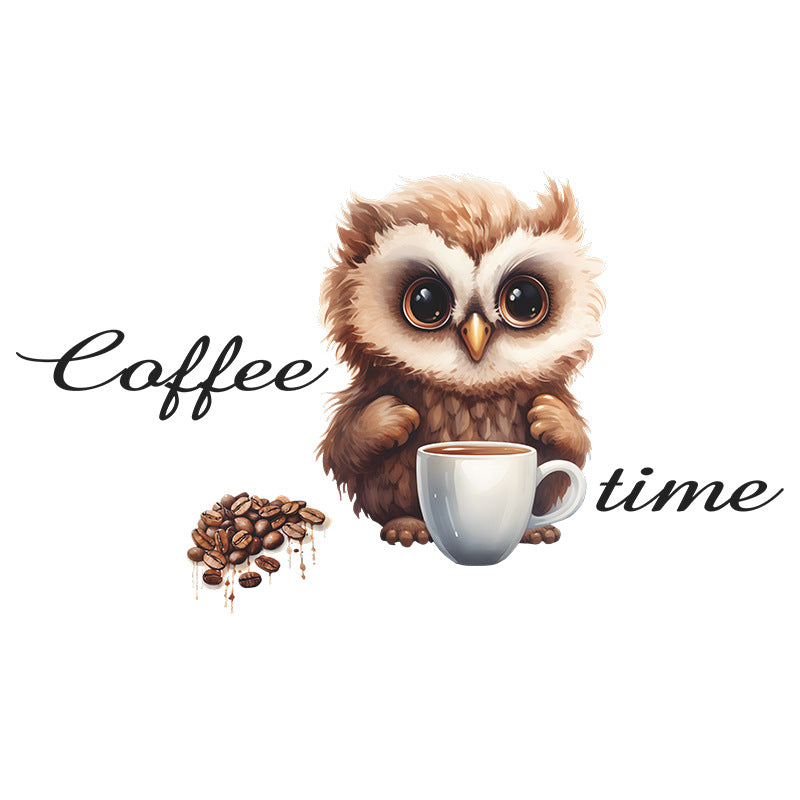 COVPAW Wandtattoo Wandaufkleber „Kaffee-EULE“, Café, Kaffeezeit, Kaffeebohne, Cappuccino, Latte Macchiato, Espresso, Geschenk, Heimdekoration, Akzent, Wohnzimmer, Küche, Schlafzimmer, Blumen-Wandaufkleber, abnehmbar und wasserfest