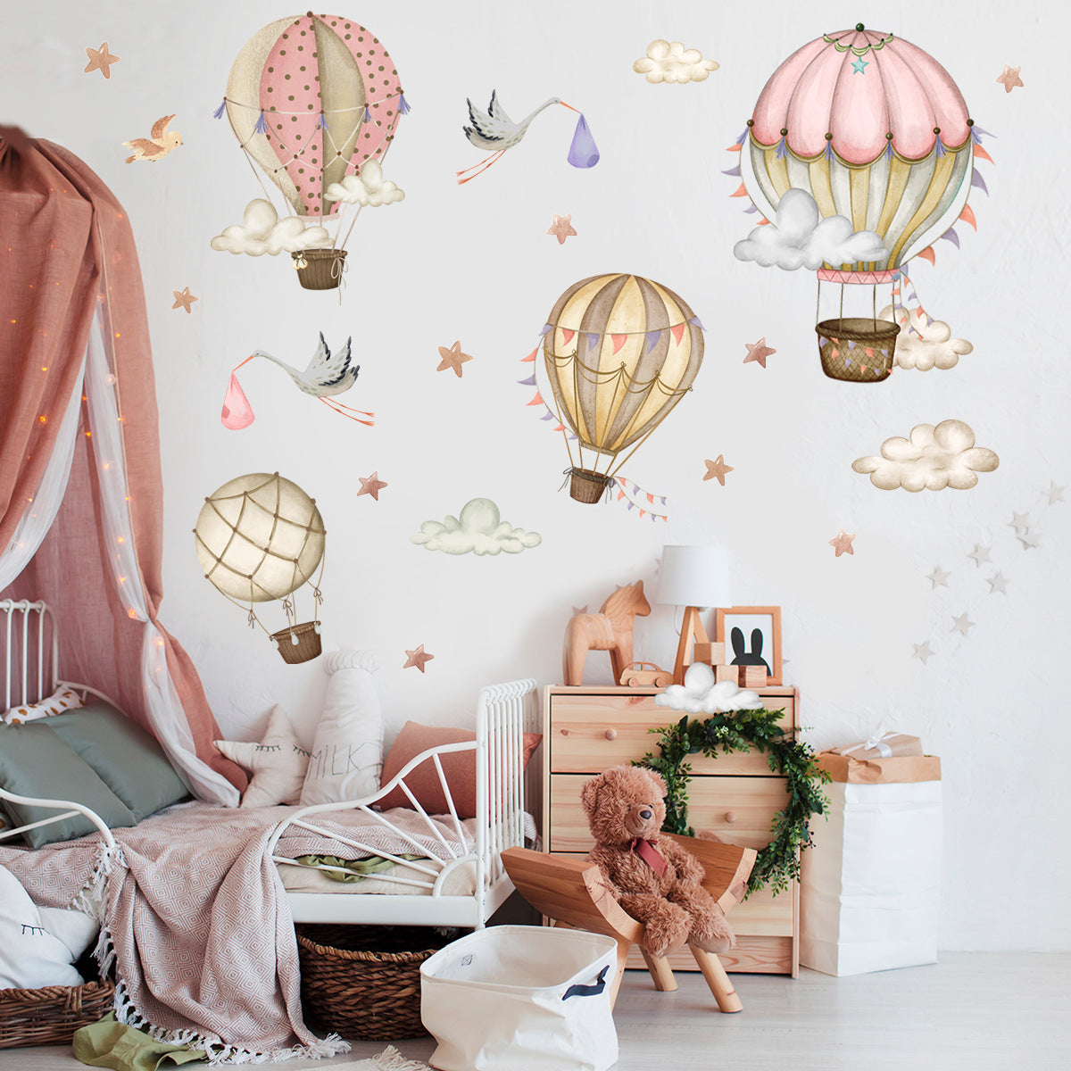 COVPAW Wall Stickers Ballon Star Cloud Kids Nursery Baby Children's Room Bedroom Deco Boy Girl, Self Adhesive, Removable and Waterproof