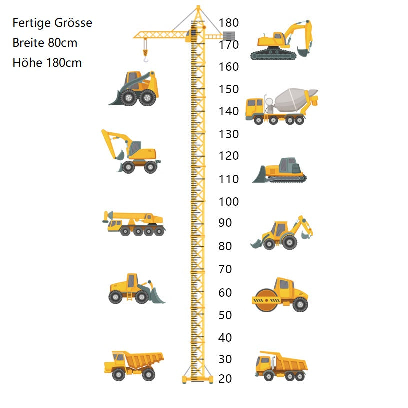 COVPAW Wall Stickers Height Measure Engineering Truck Cars Kids Nursery Baby Children's Room Bedroom Deco Boy Girl, Self Adhesive, Removable and Waterproof