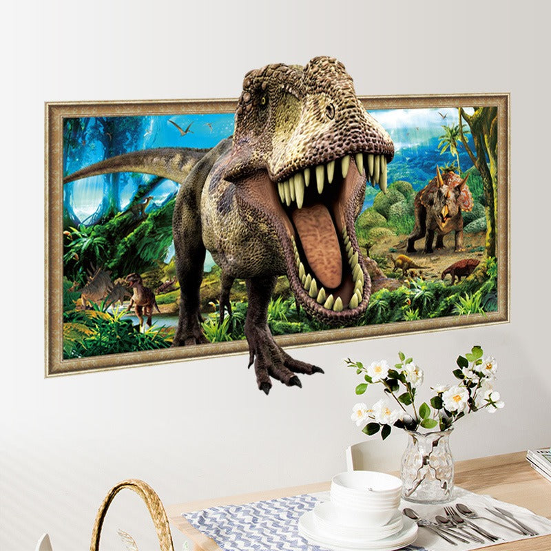 COVPAW Wall Sticker & Mural 3D Dinosaur Jurassic Park Home Decor Accent Living Room Bedroom Wall Decal Corridor Stair Removable