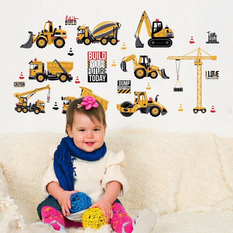 COVPAW Wall Stickers Decor Truck Excavator Construction Vehicles Kid Baby Children's Room Boys Room ChildDecal