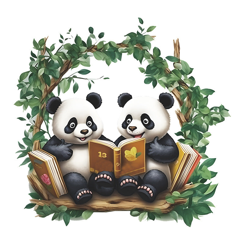 COVPAW Wall Stickers 2 Pandas read Book Kids Nursery Baby Children's Room Bedroom etc Deco Boy Girl Removable Waterproof