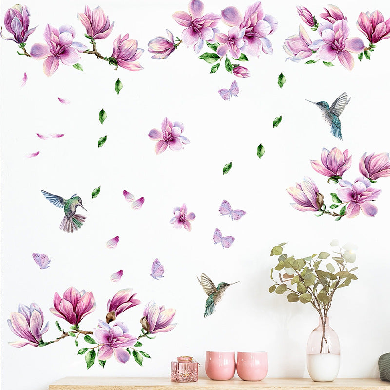 COVPAW Wandtattoo Wandaufkleber Magnolienblüten Blumenranken Vögel Wandbild Wandgemälde Natur Home Office Dekor Wohnzimmer Schlafzimmer Kinderzimmer Dekoration Selbstklebend, Abnehmbar und Wasserfest