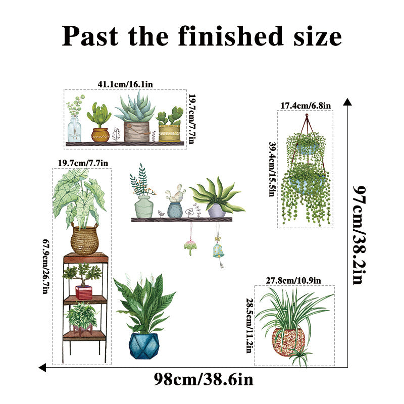 COVPAW Wall Stickers Potted Plants Green Leaves Flowers Butterflies Nature Home Office Decor Living Room Bedroom Children's Room Decoration Yoga, Self Adhesive, Removable and Waterproof