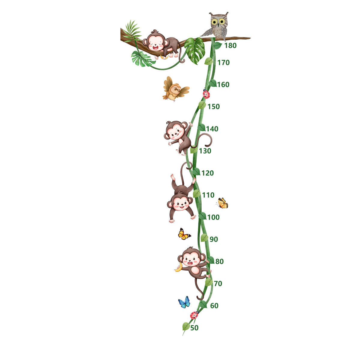 COVPAW Wall Stickers Height Measure Monkeys Tree Vine Kids Nursery Baby Children's Room Bedroom Deco Boy Girl, Self Adhesive, Removable and Waterproof