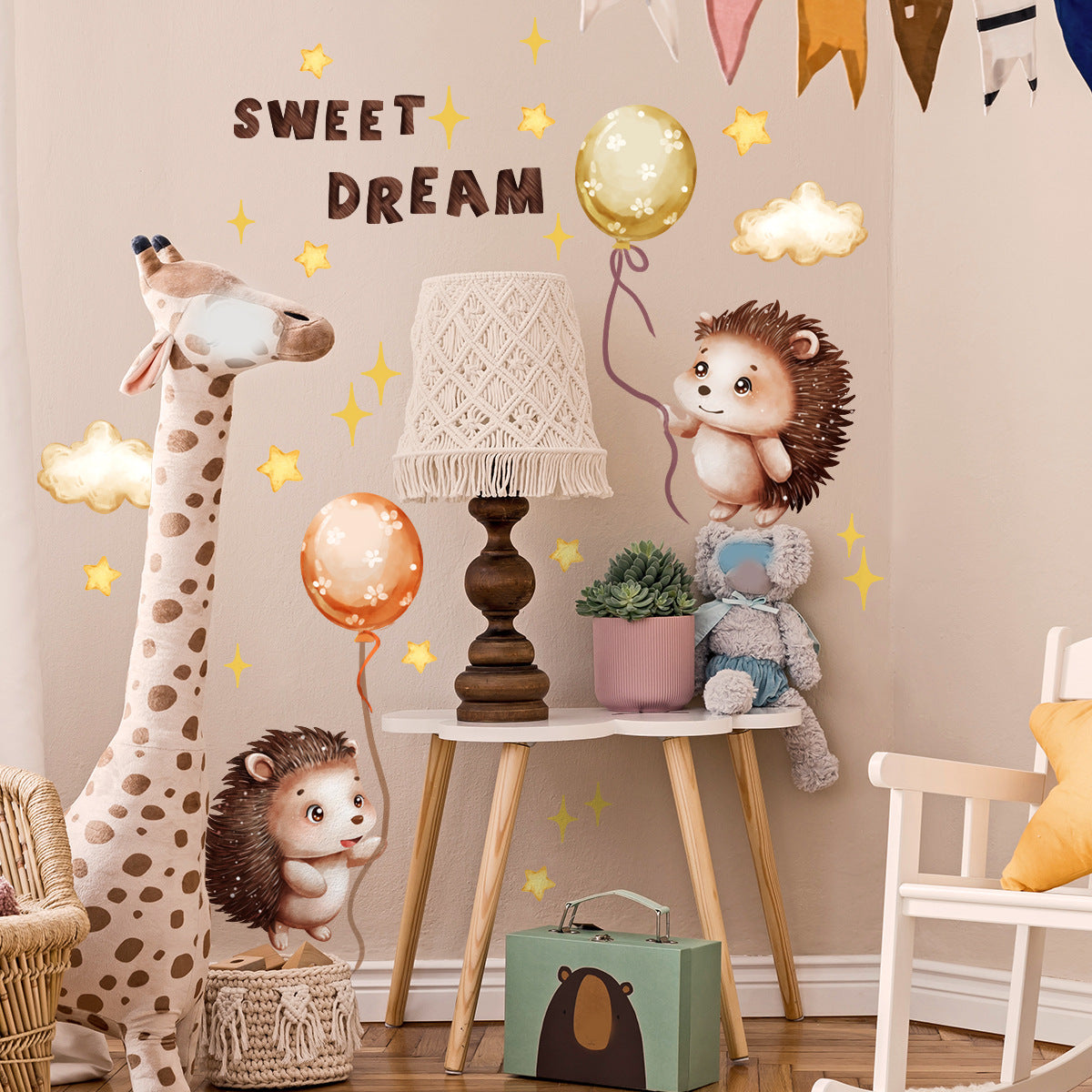Wall Stickers Hedgehog Balloons Kids Nursery Baby Children's Room Bedroom etc Deco Boy Girl Removable Waterproof