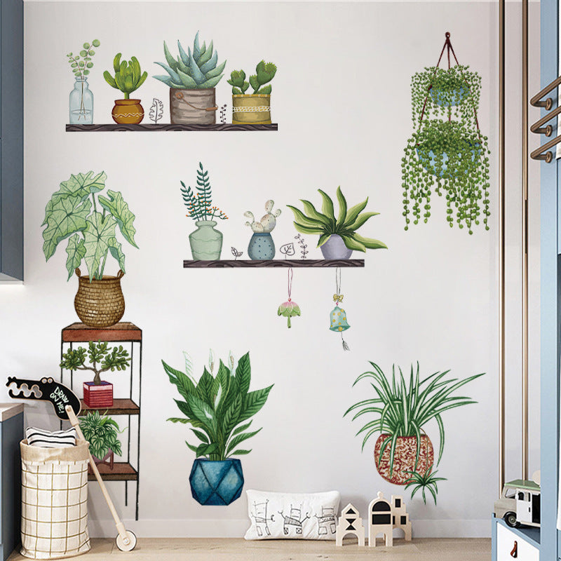 COVPAW Wall Stickers Potted Plants Green Leaves Flowers Butterflies Nature Home Office Decor Living Room Bedroom Children's Room Decoration Yoga, Self Adhesive, Removable and Waterproof
