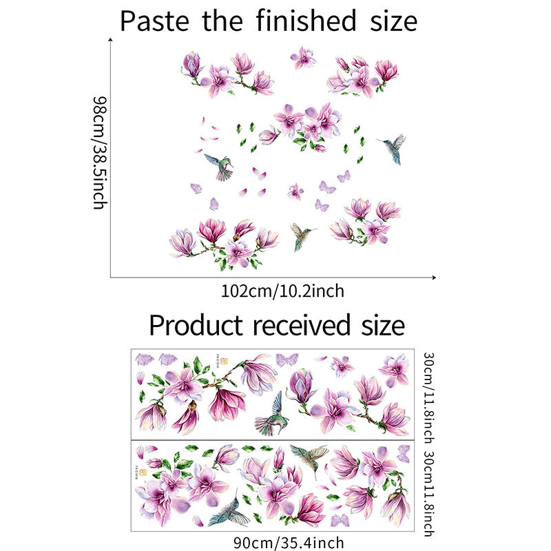 COVPAW Wandtattoo Wandaufkleber Magnolienblüten Blumenranken Vögel Wandbild Wandgemälde Natur Home Office Dekor Wohnzimmer Schlafzimmer Kinderzimmer Dekoration Selbstklebend, Abnehmbar und Wasserfest